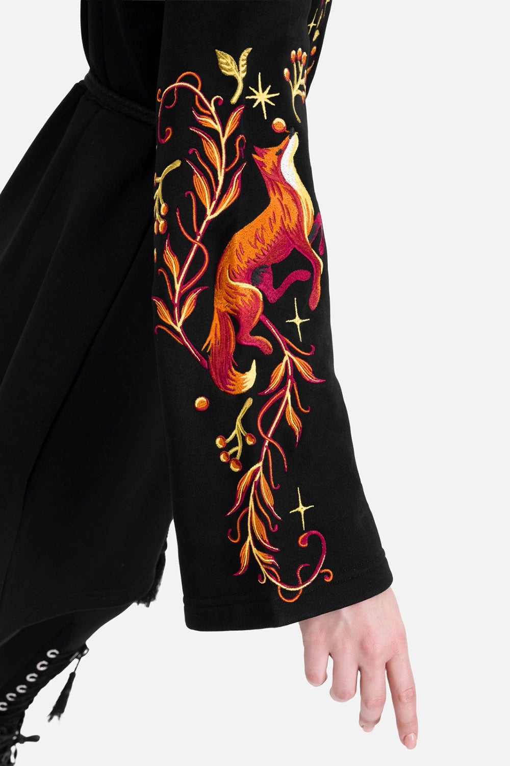 dark cottagecore embroidered fox hoodie jacket