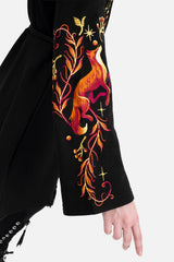 dark cottagecore embroidered fox hoodie jacket