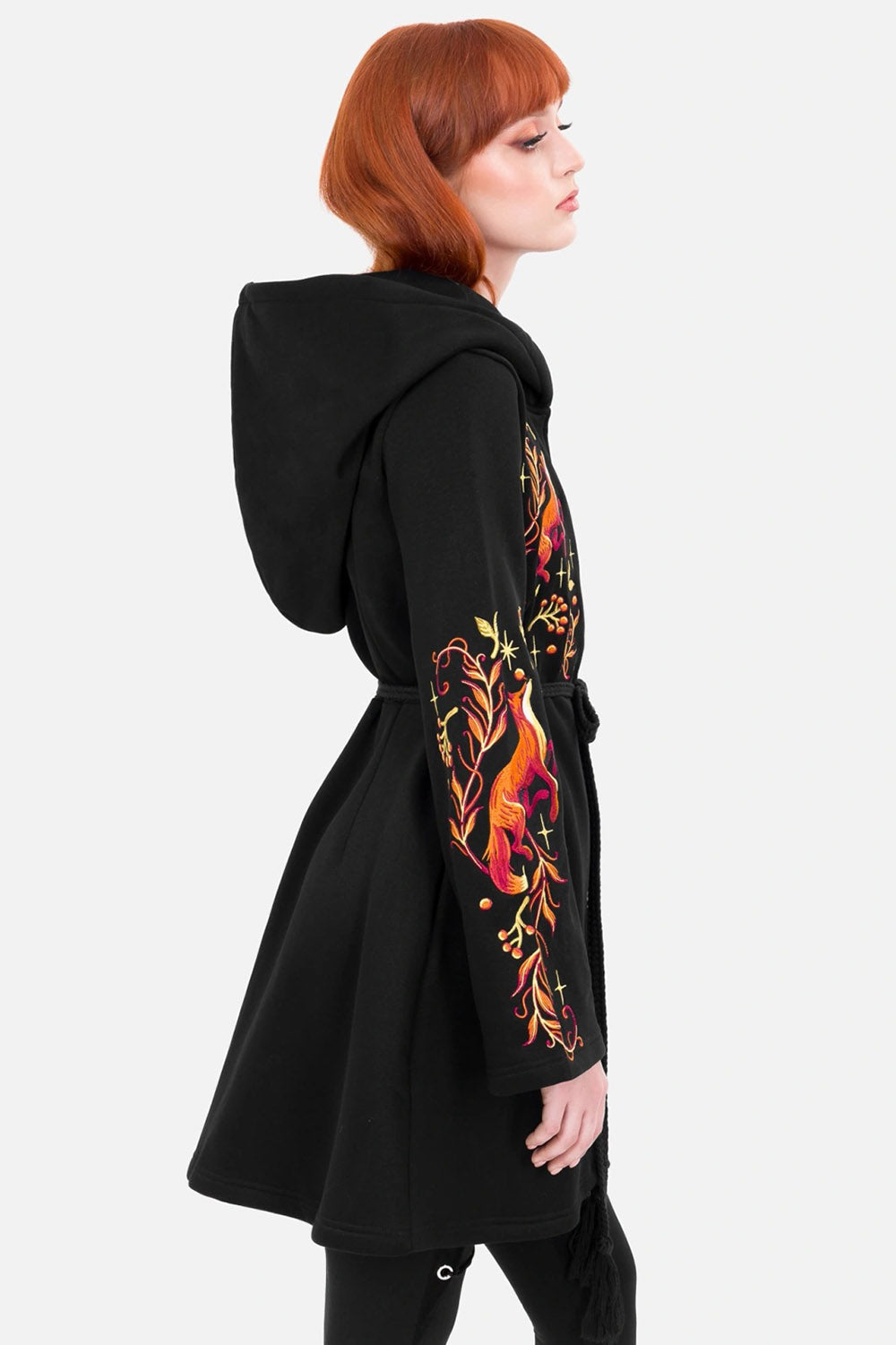 dark cottagecore cotton embroidered fox hoodie jacket