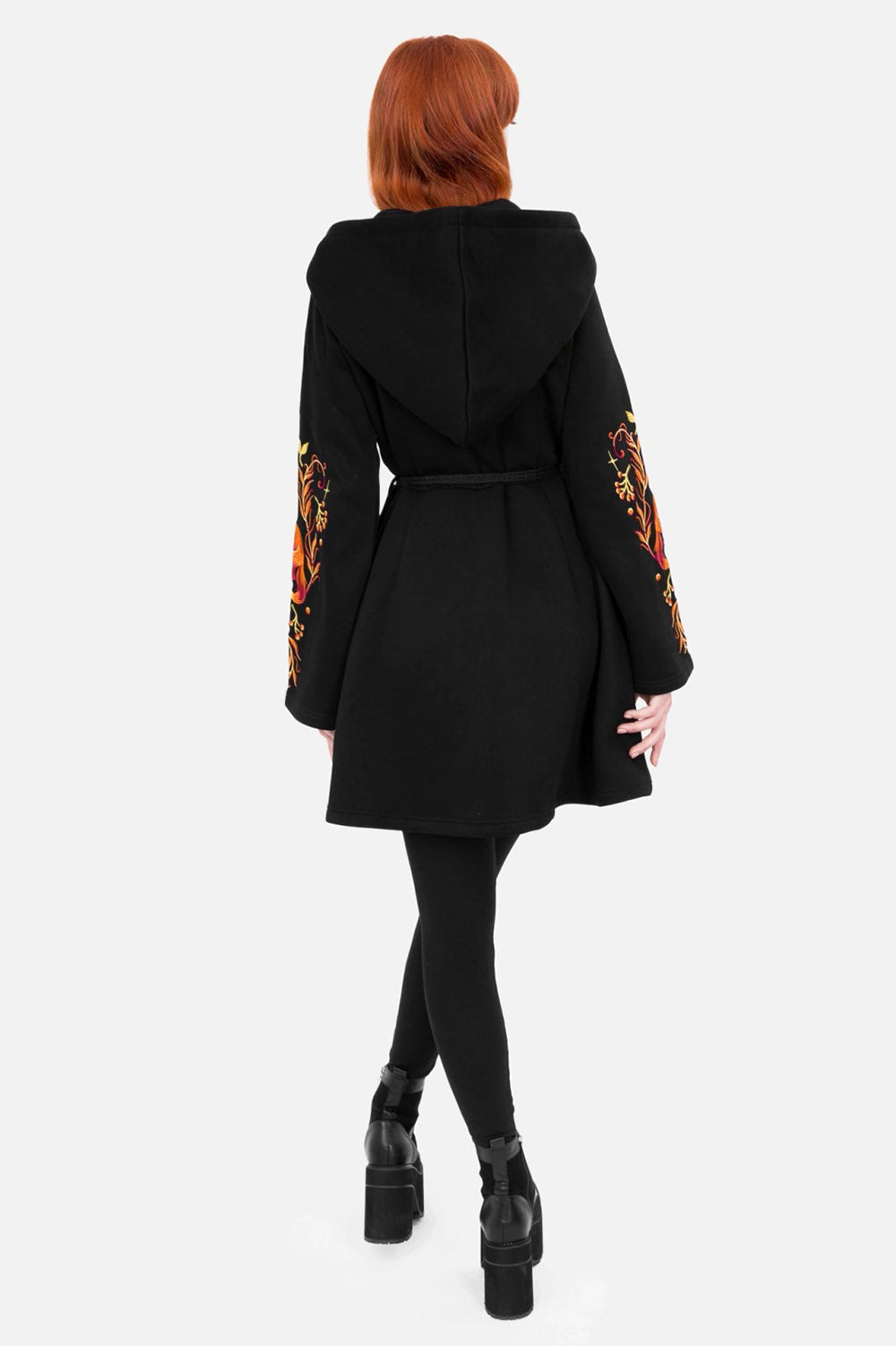 restyle's embroidered fox hoodie jacket wth tassel cord waist