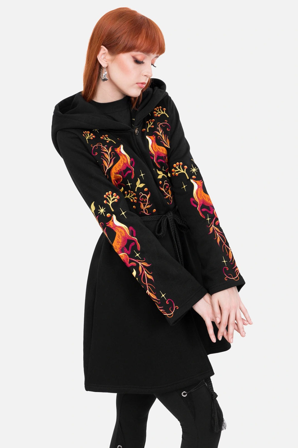 restyle button-up embroidered fox hoodie jacket
