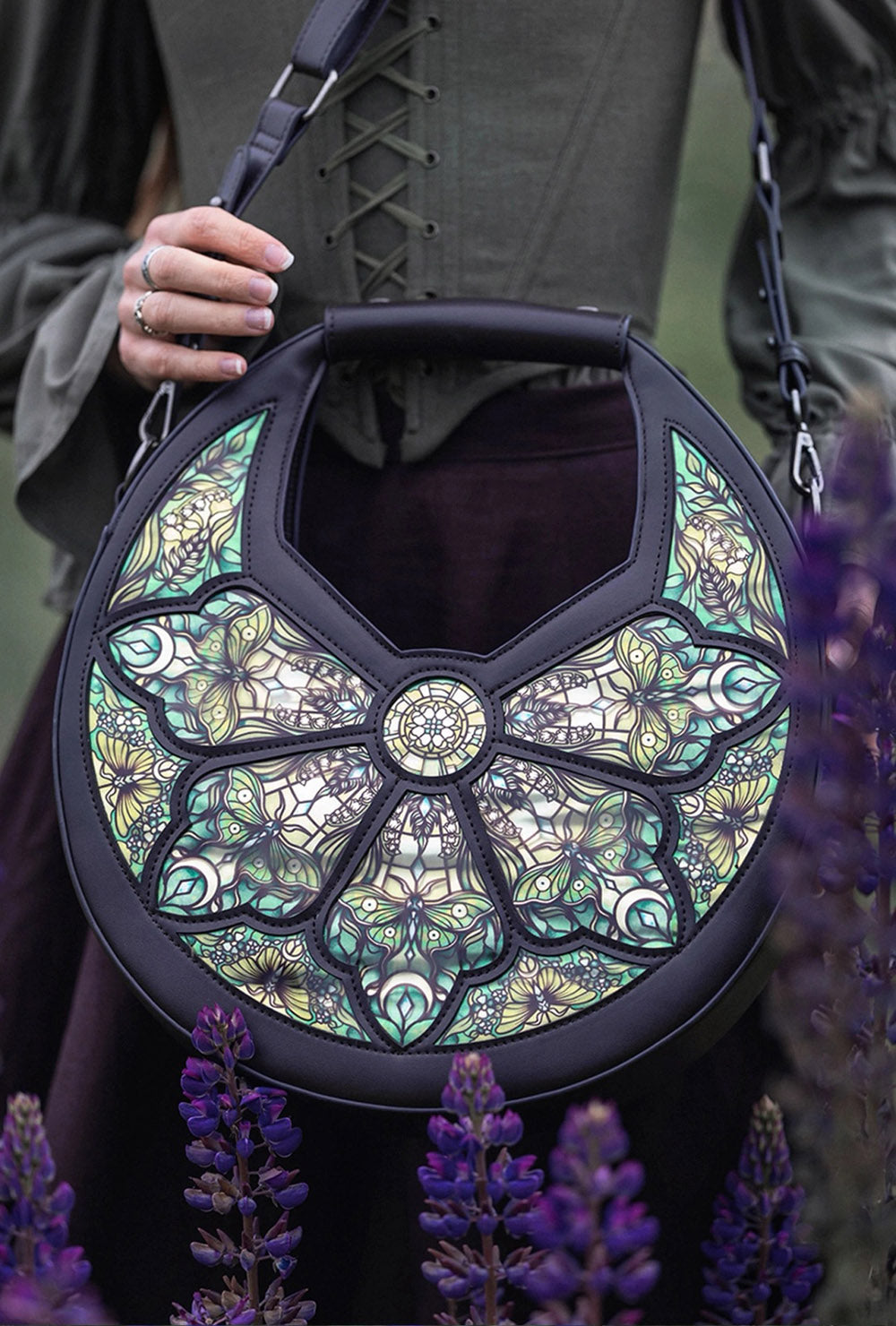 cathedral green crescent bag