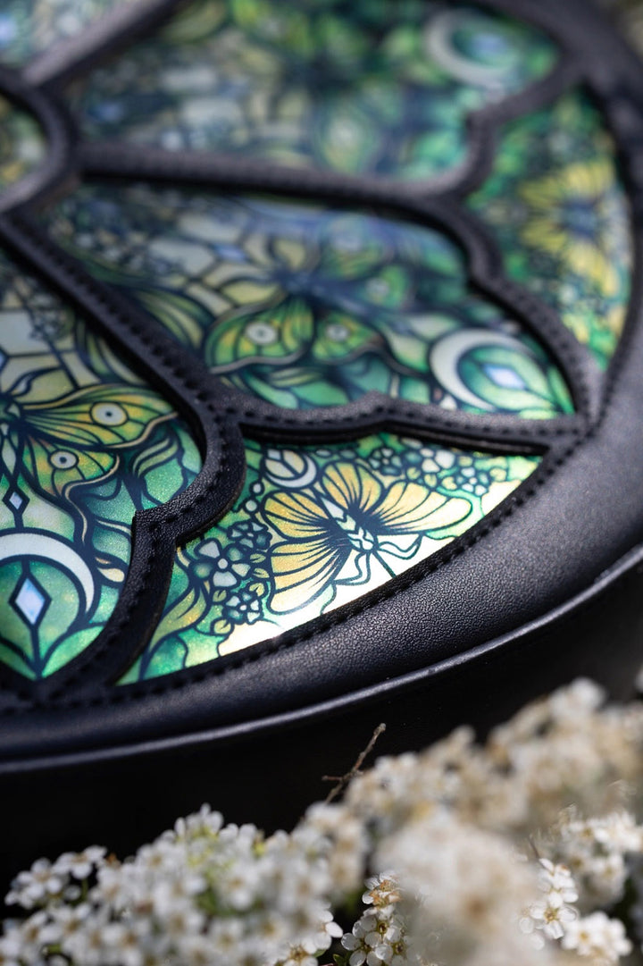 whimsical floral green crescent shoulder bag