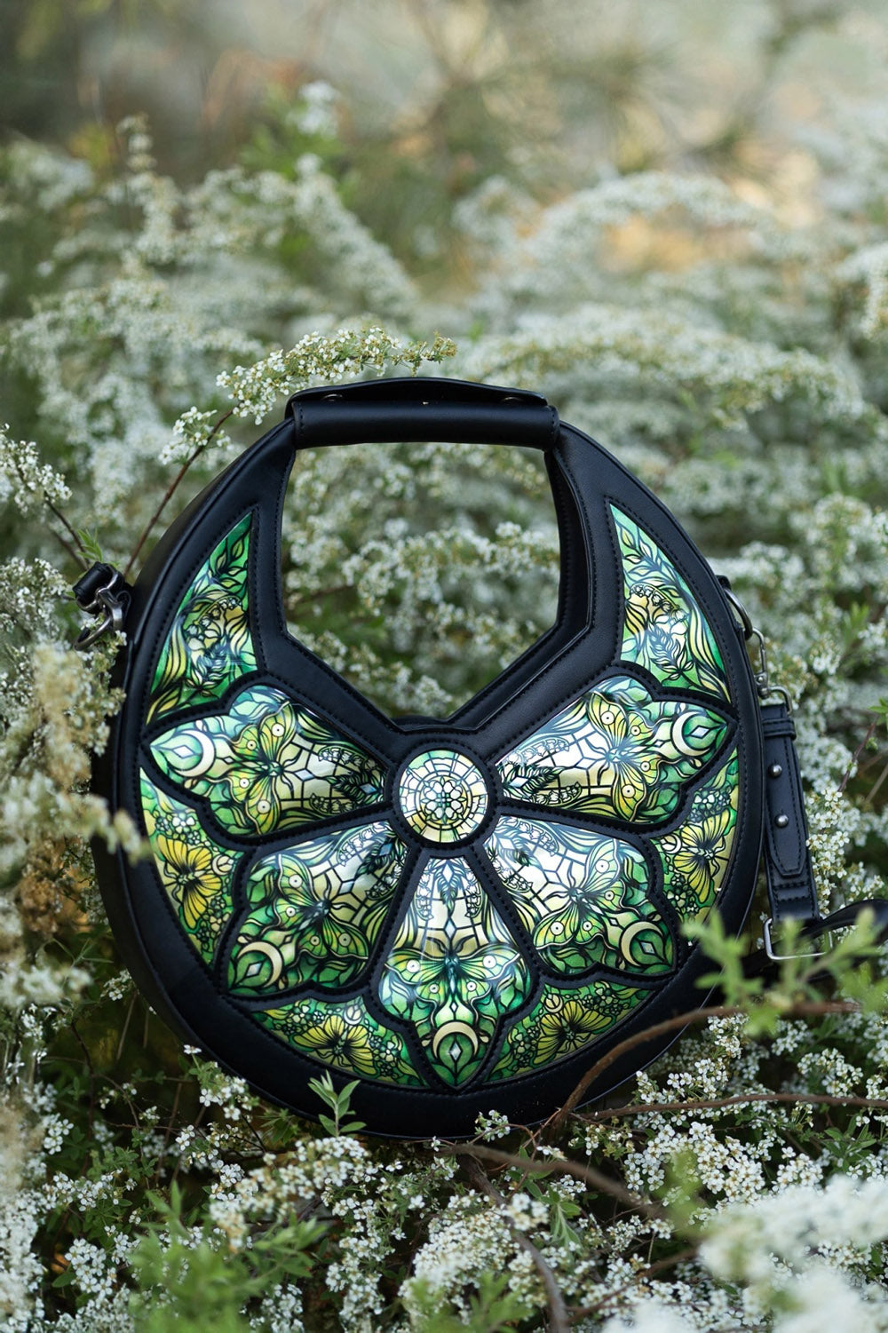 restyle whimsical floral green crescent shoulder bag