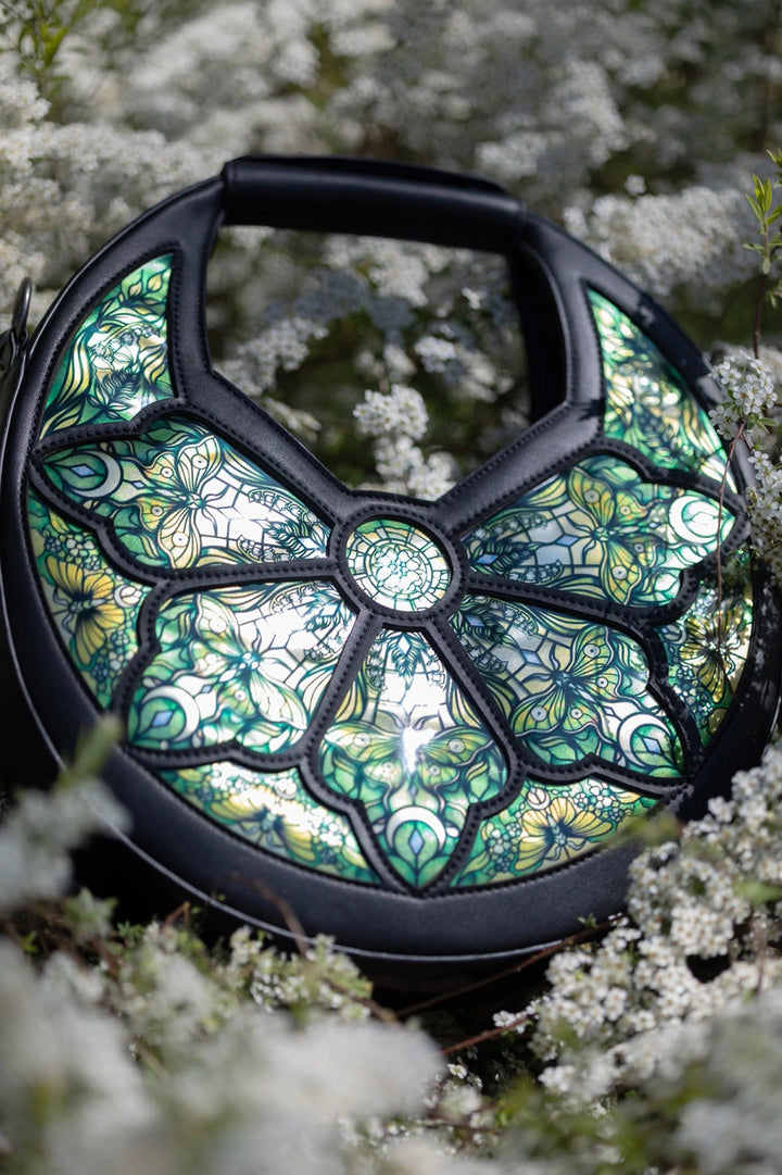 cottagecore whimsical floral green crescent shoulder bag