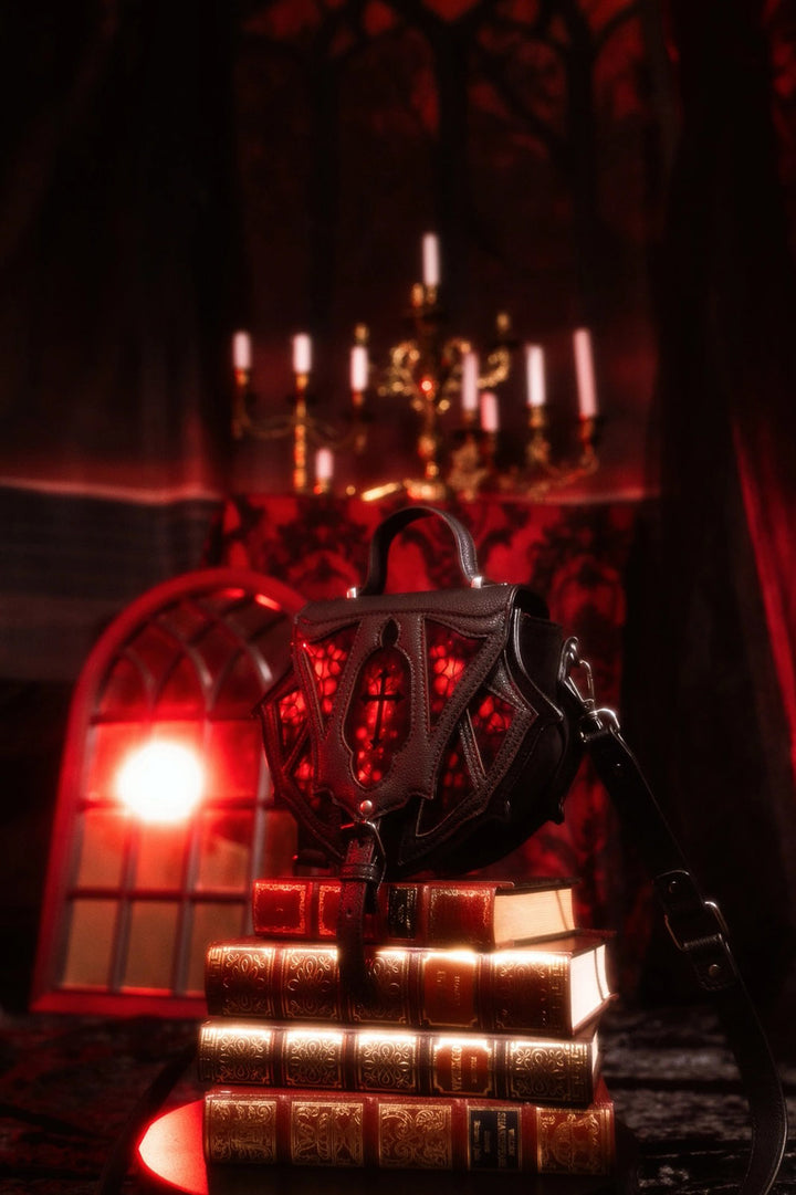 vegan suede gothic cathedral shoulder bag by restyle