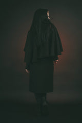 womens black capelet coat