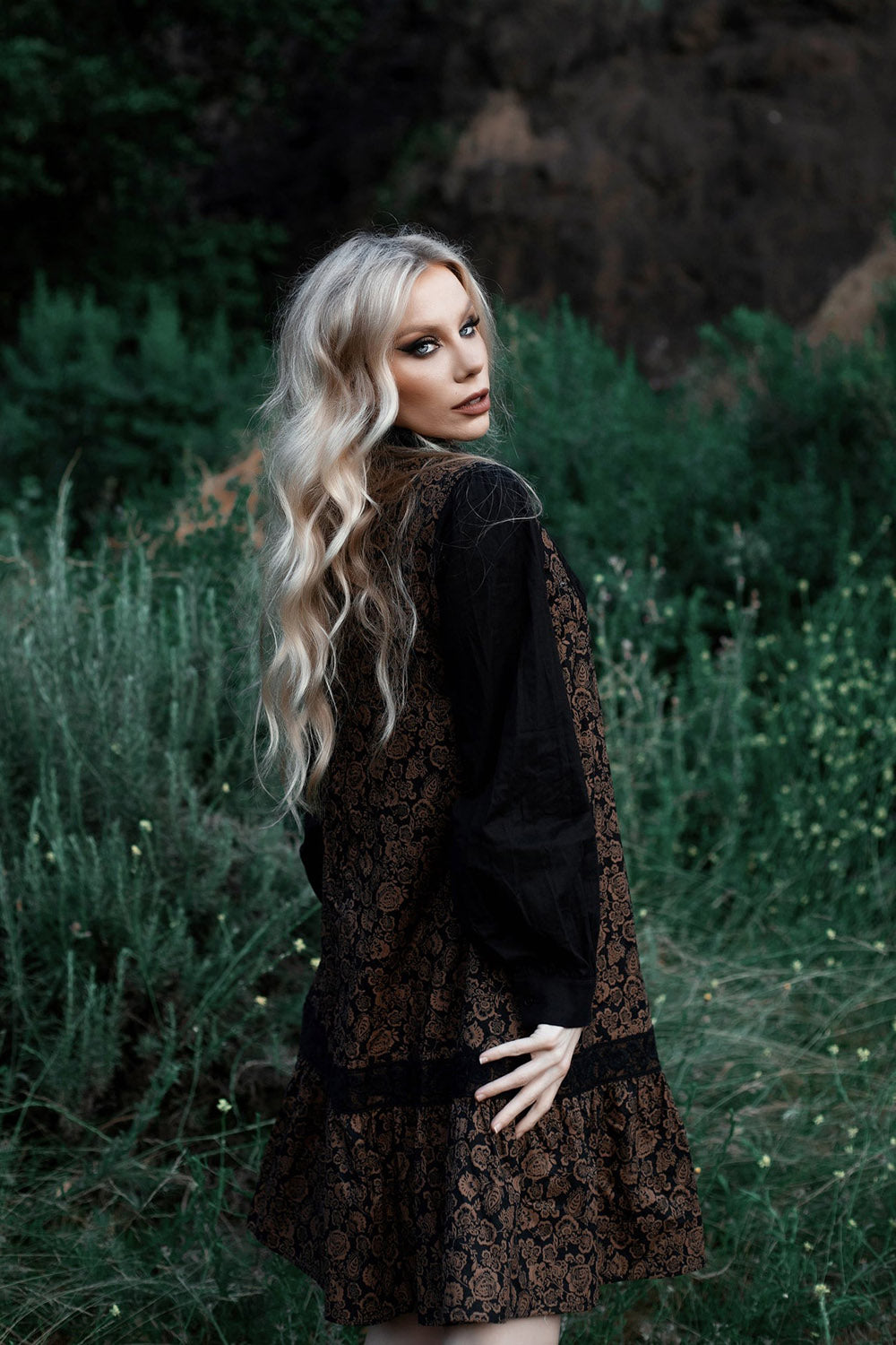 western goth dark bohemian 70s inspired dress