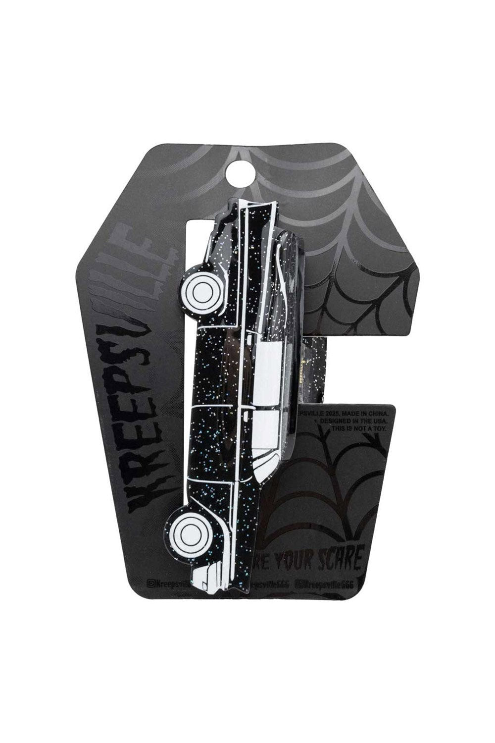 3D novelty hearse hair claw clip with glitter
