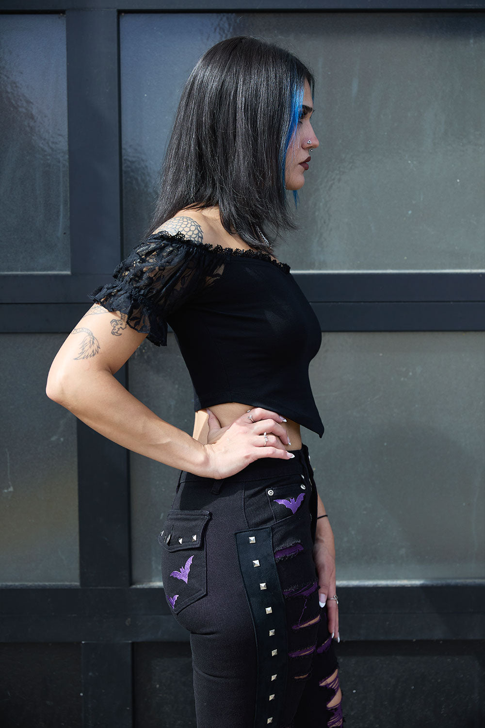 goth punk romantic v waistline cold shoulder off shoulder top for women