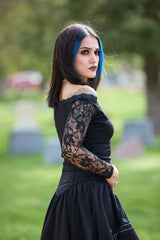 Goth grunge cold shoulder off shoulder lace sleeve top