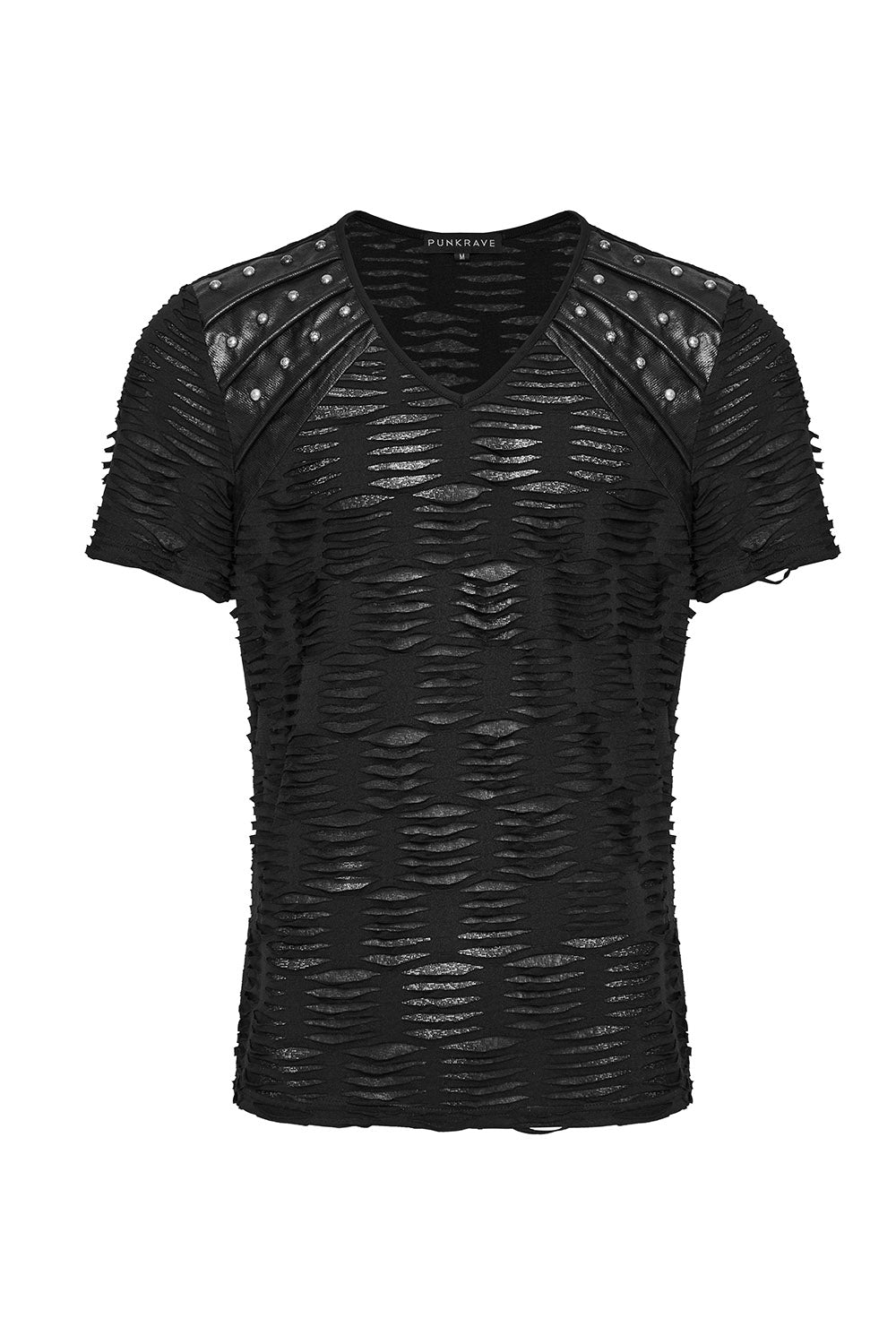 vegan leather studded punk distressed short sleeve shirt