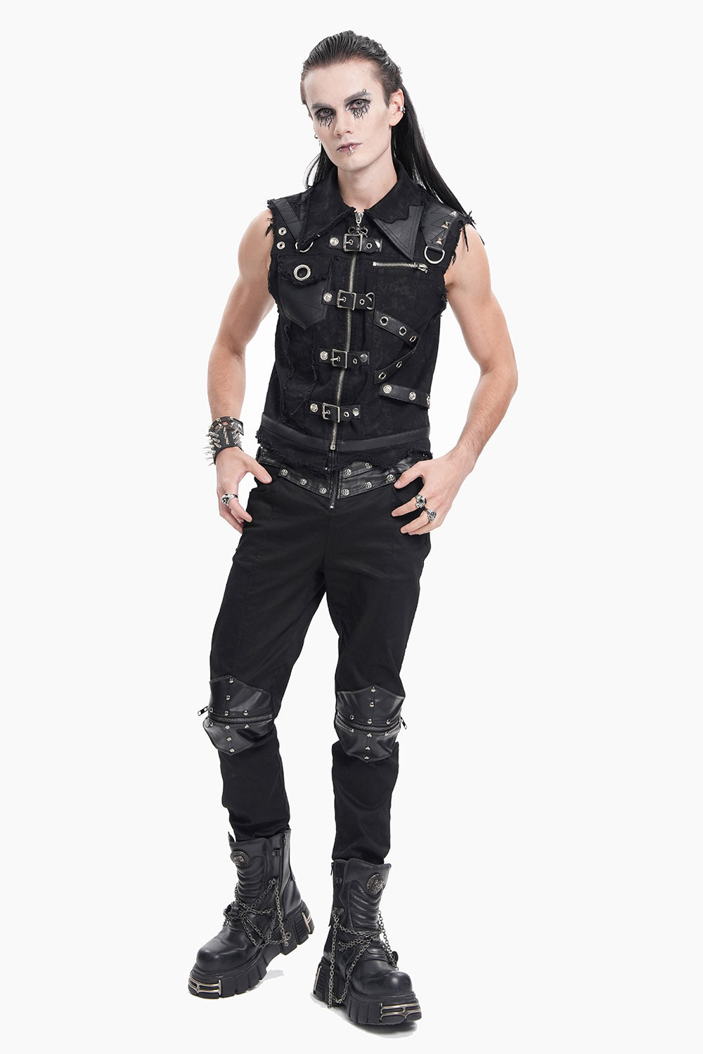 mens black buckled apocalyptic vest 