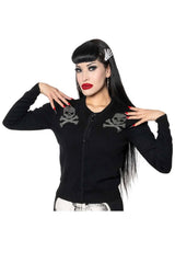 skull and crossbones rockabilly punk studded knitted cardigan
