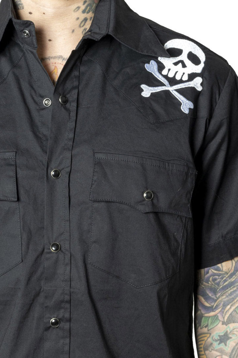 mens punk skull button-up shirt