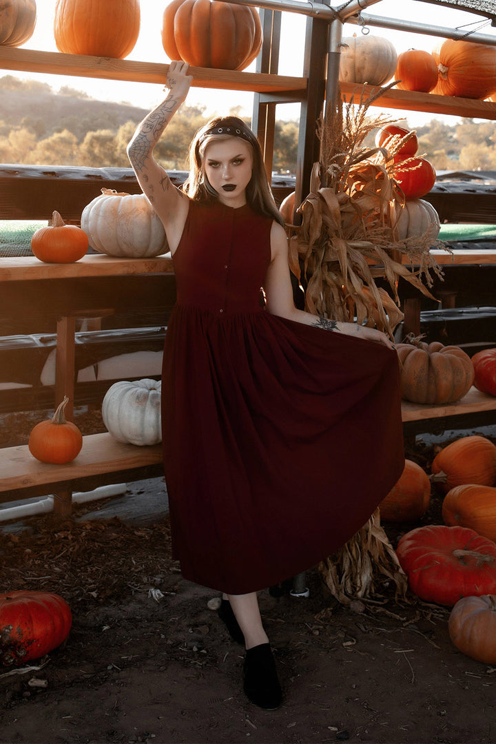 whimsigoth button-up red sleeveless dress with pockets by lively ghosts 