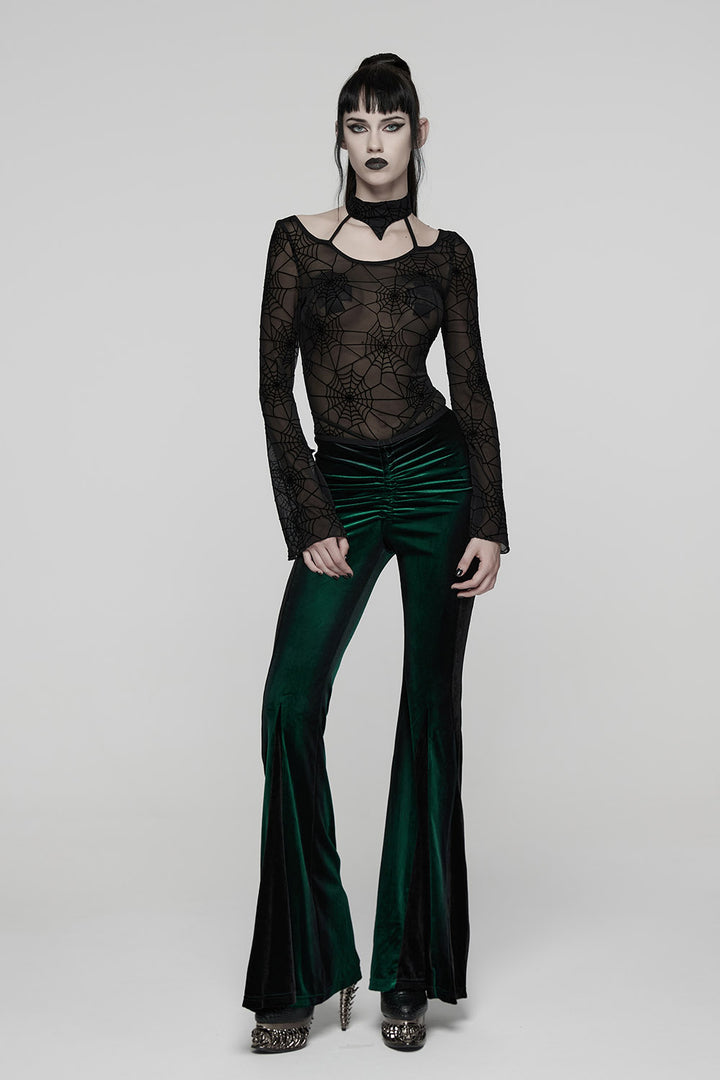 long sleeve mesh spiderweb shirt with high collar