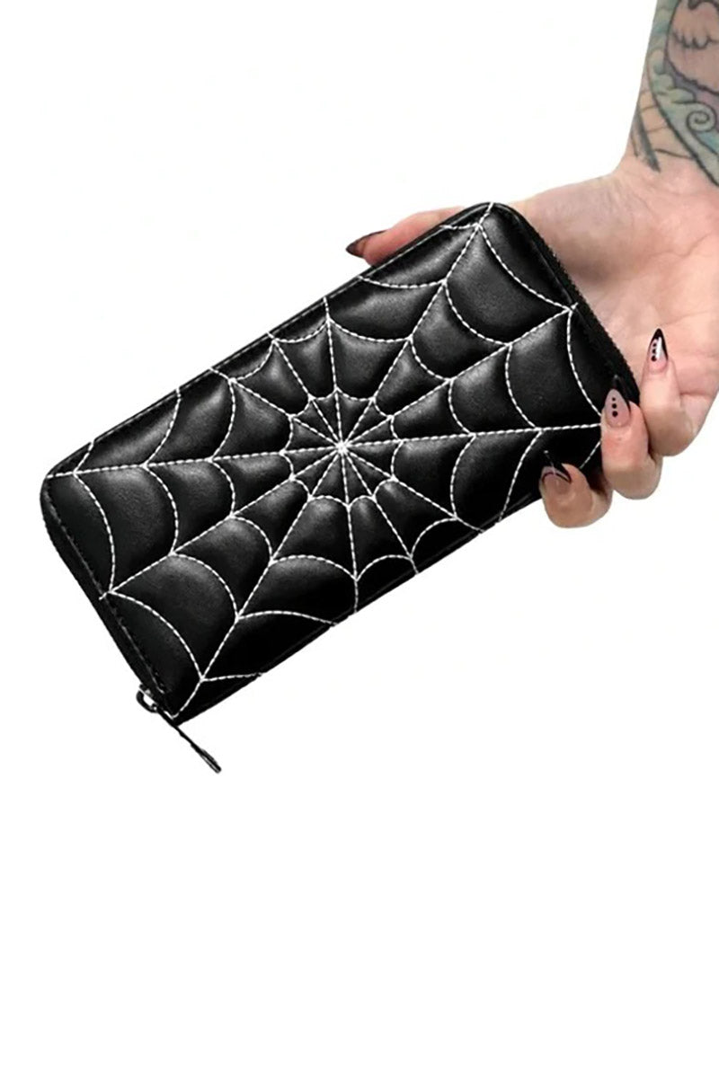 long rockabilly black spiderweb wallet