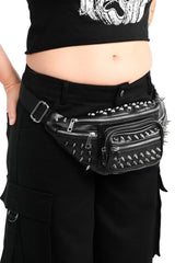 black vegan leather studded fanny pack bag
