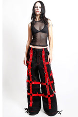 womens cyber goth red and black cargo pants