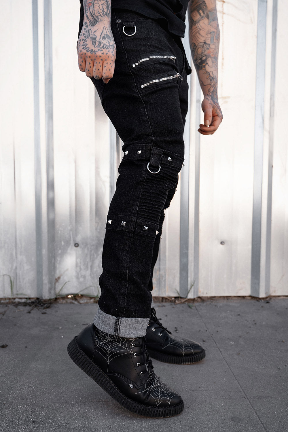 mens zippered ribbed jeans