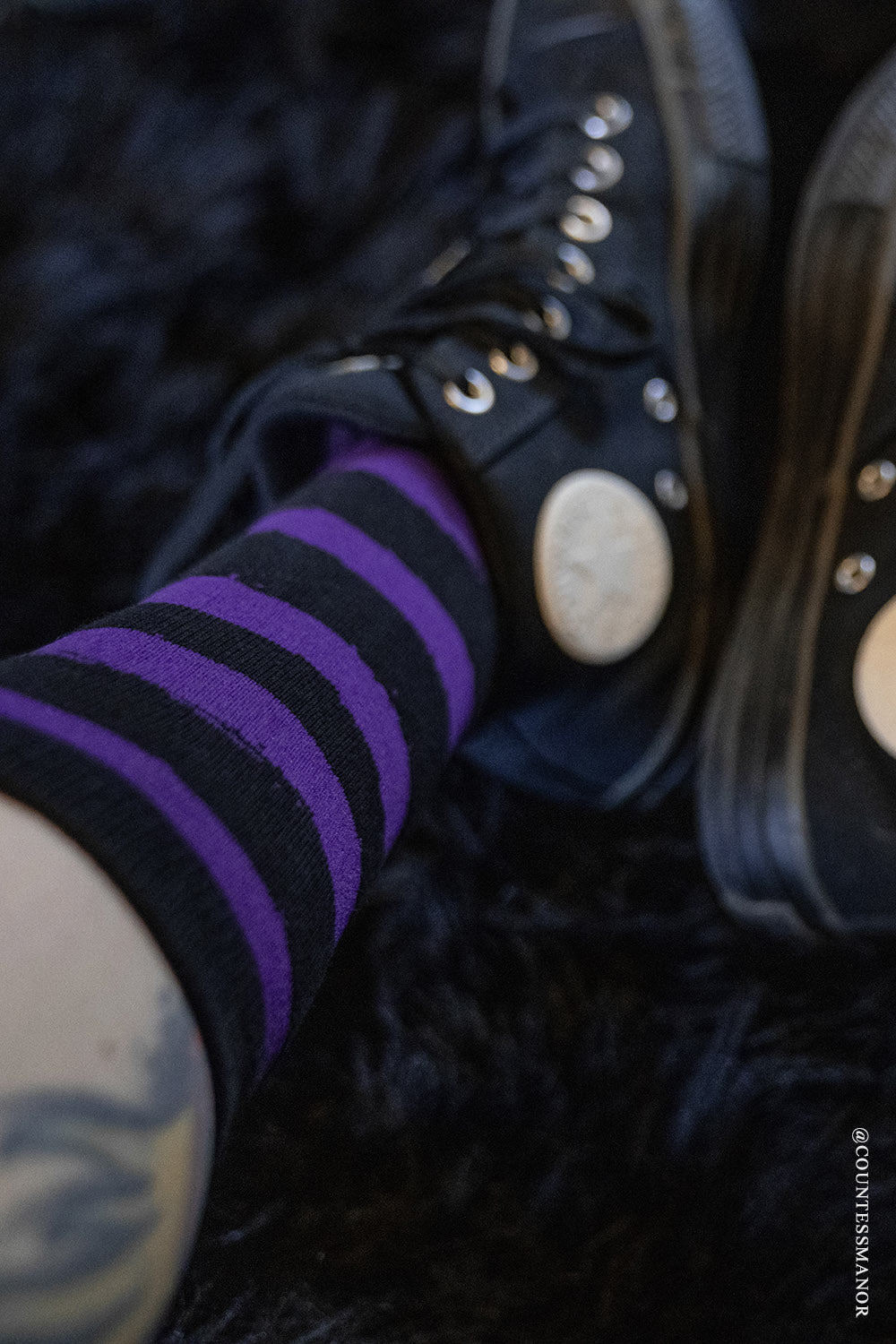 grunge goth purple and black striped socks