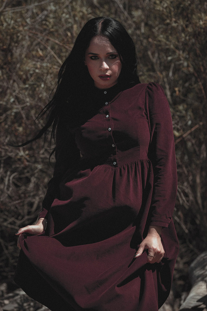 western gothic wine colored dress