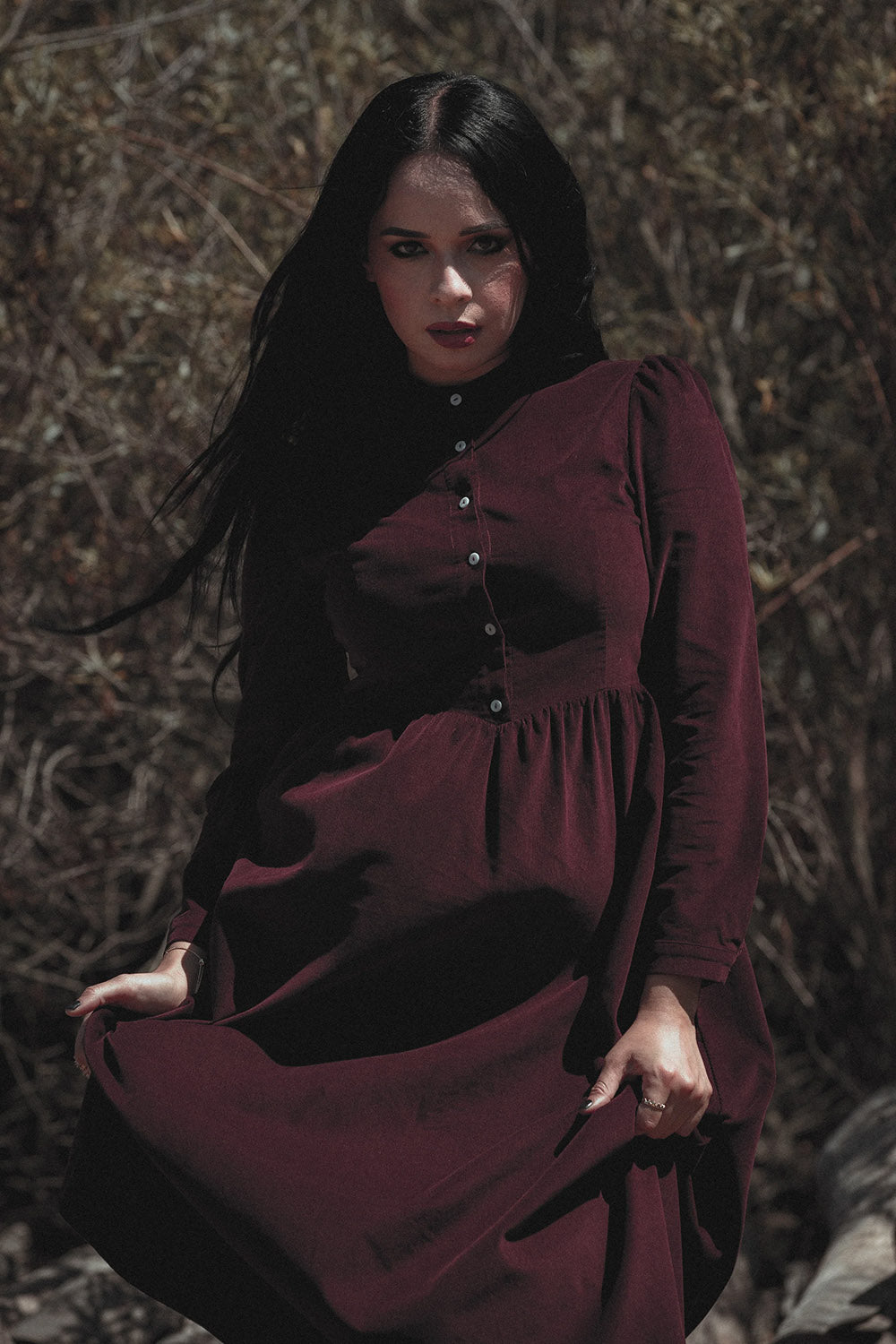 western gothic wine colored dress