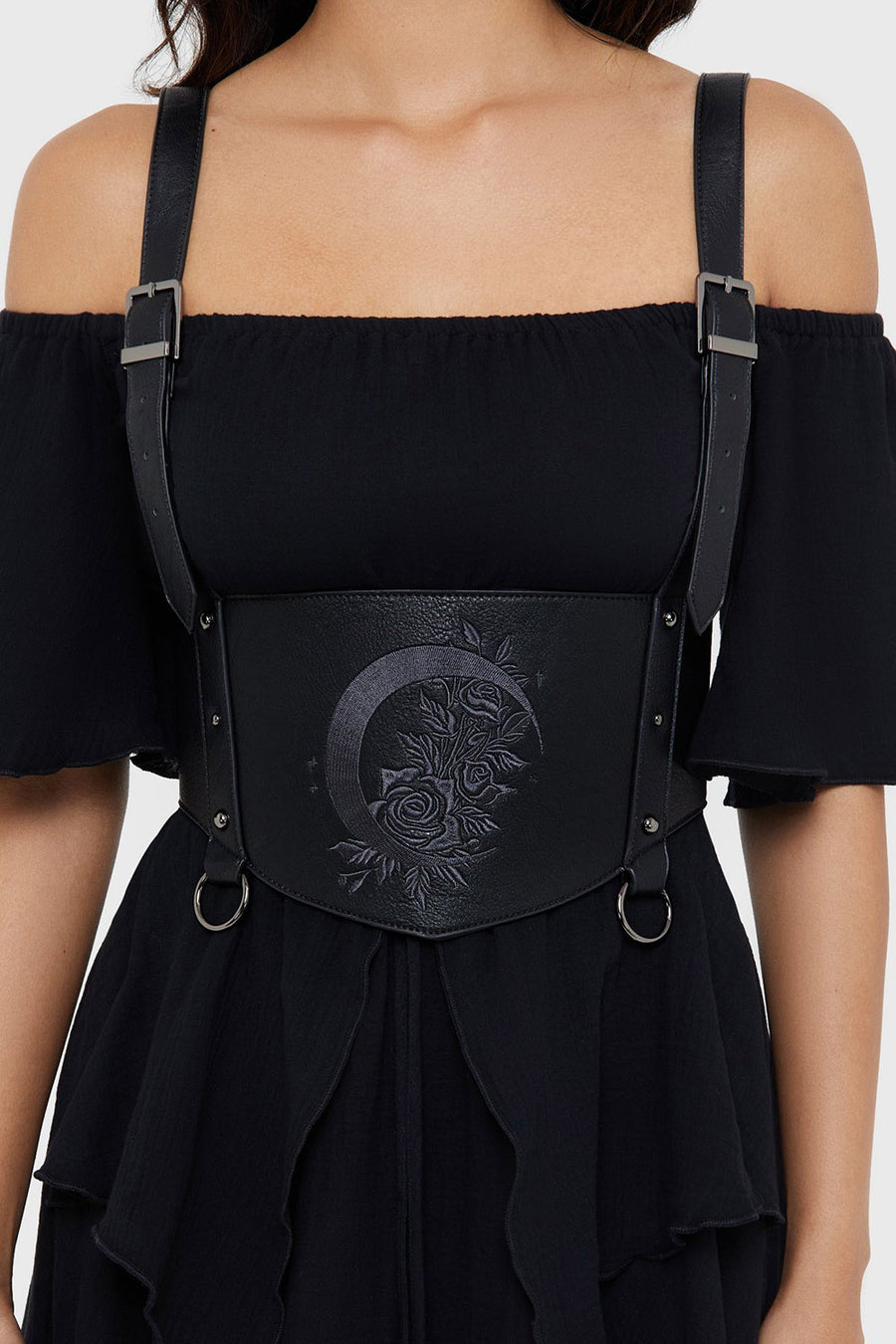 vegan leather embroidered floral belt 