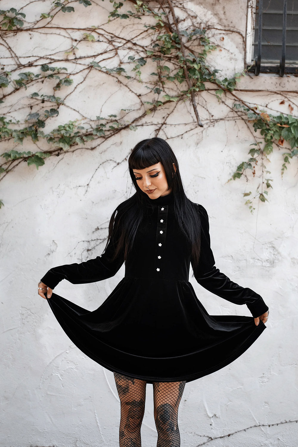 womens sexy gothic black velvet short skirt dress