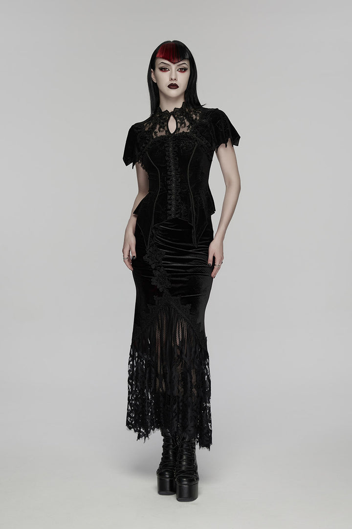 beaded black velvet chest keyhole cutout top