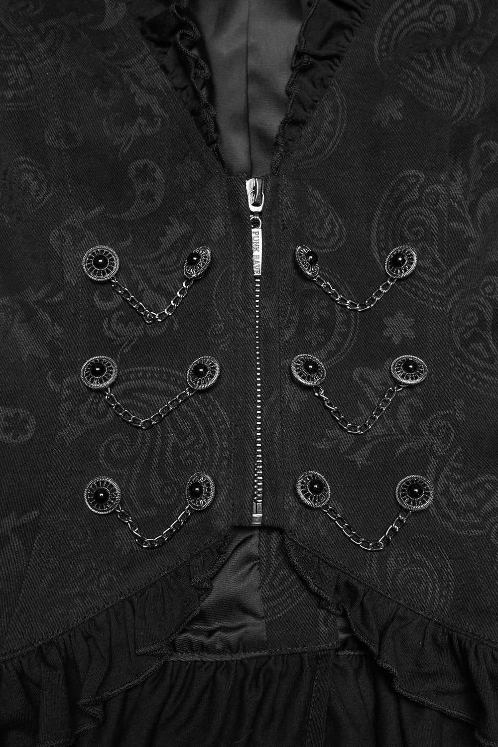 ruffled gothic chain vest with decorative buttons 