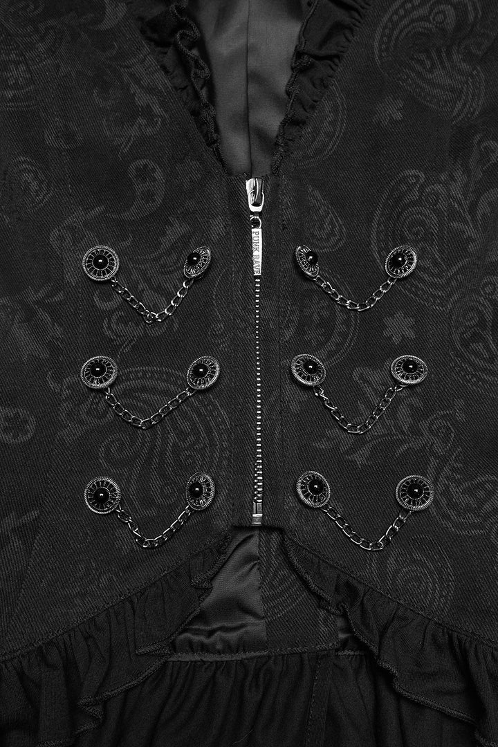 ruffled gothic chain vest with decorative buttons 
