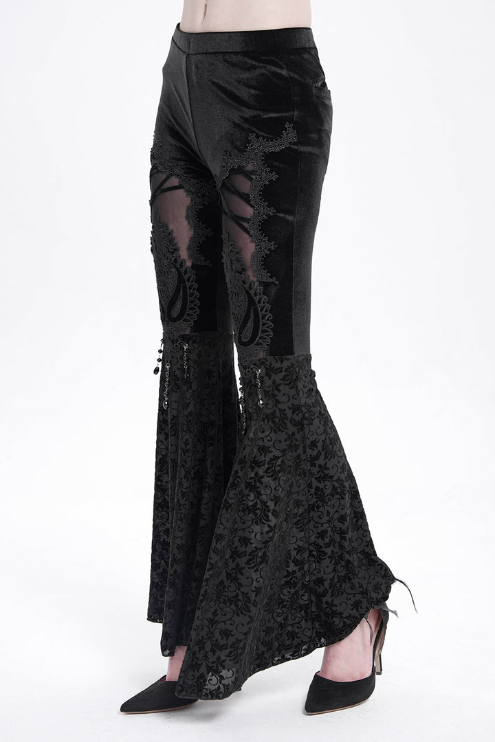 womens black velvet high rise pants 