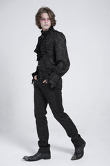 mens vampire goth long sleeve button top shirt with ruffled neckline cravat 