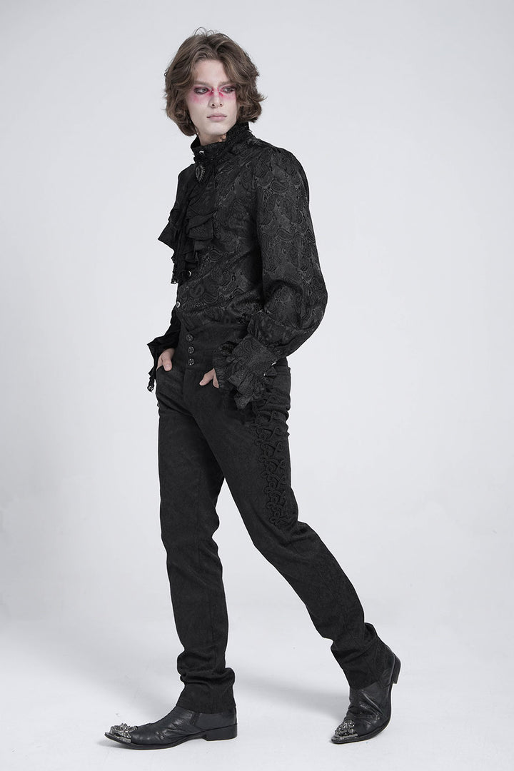 mens vampire goth long sleeve button top shirt with ruffled neckline cravat 