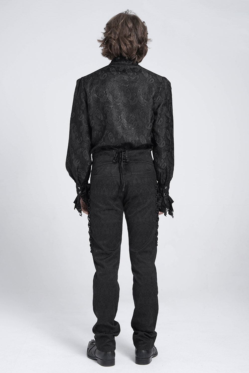 mens black damask vampire goth long sleeve button top