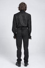 mens black damask vampire goth long sleeve button top