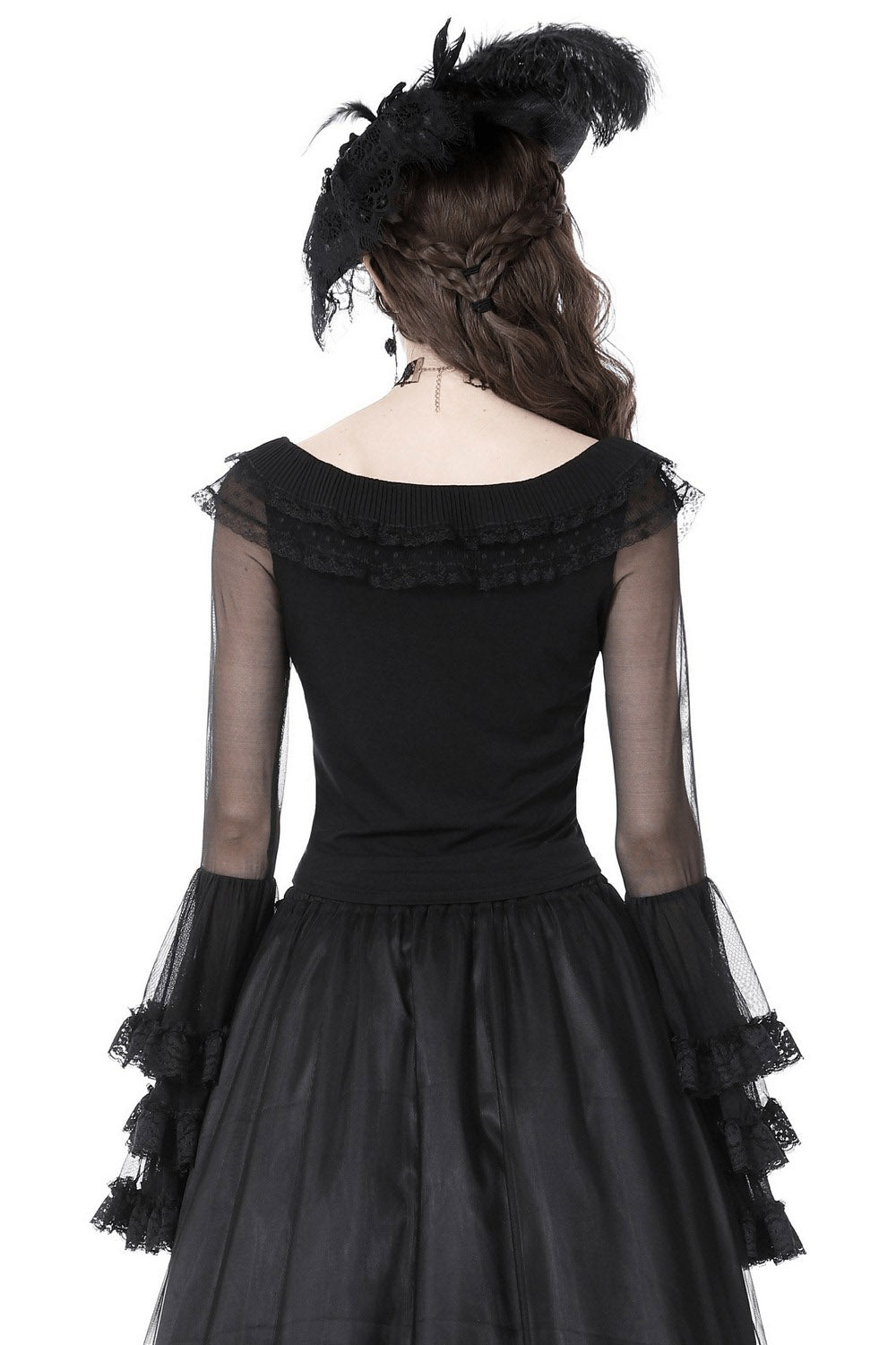 mesh long sleeve lace top