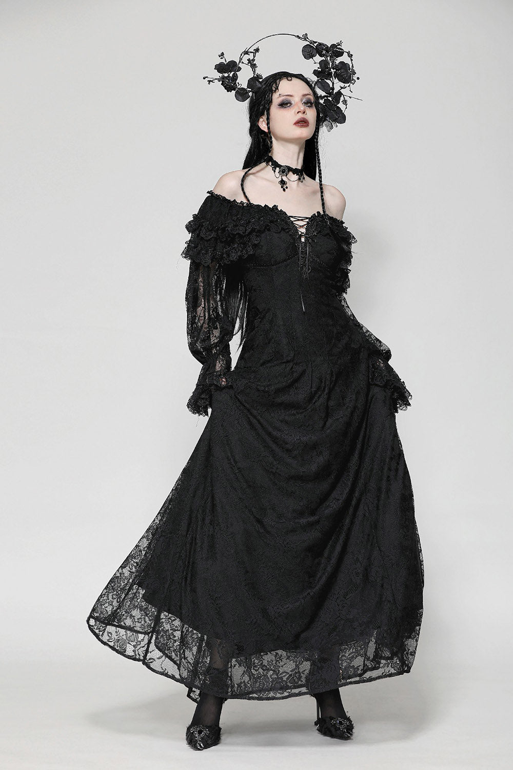 long gothic floral lace dress