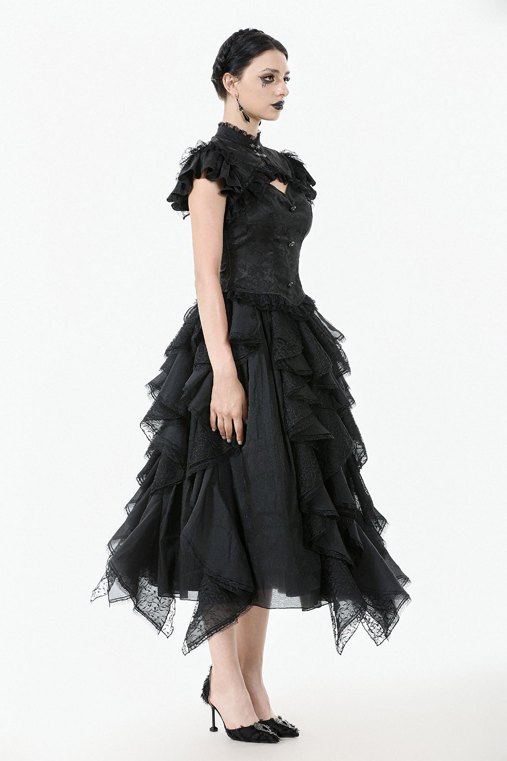 high collar romantic lace ruffle vampire goth top