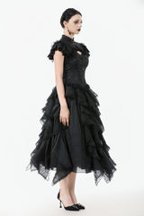 high collar romantic lace ruffle vampire goth top