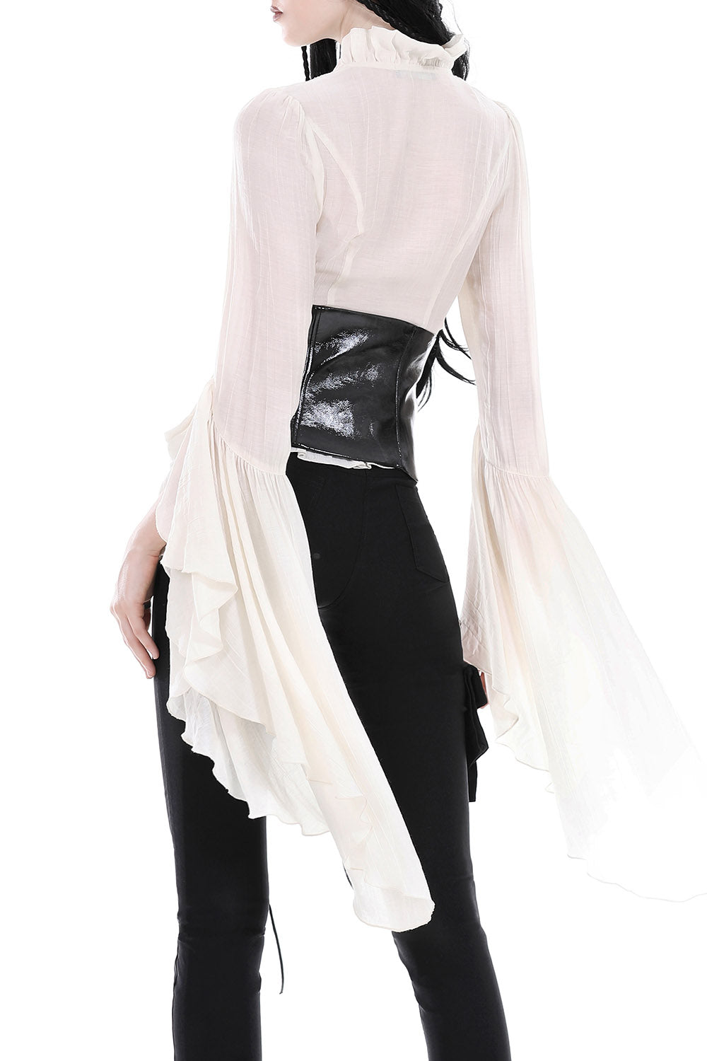 cream long sleeve flared blouse