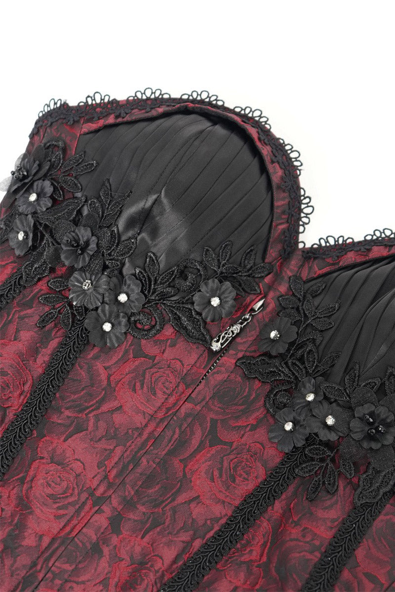 dark princess black flower nad rhinestone gem corset top