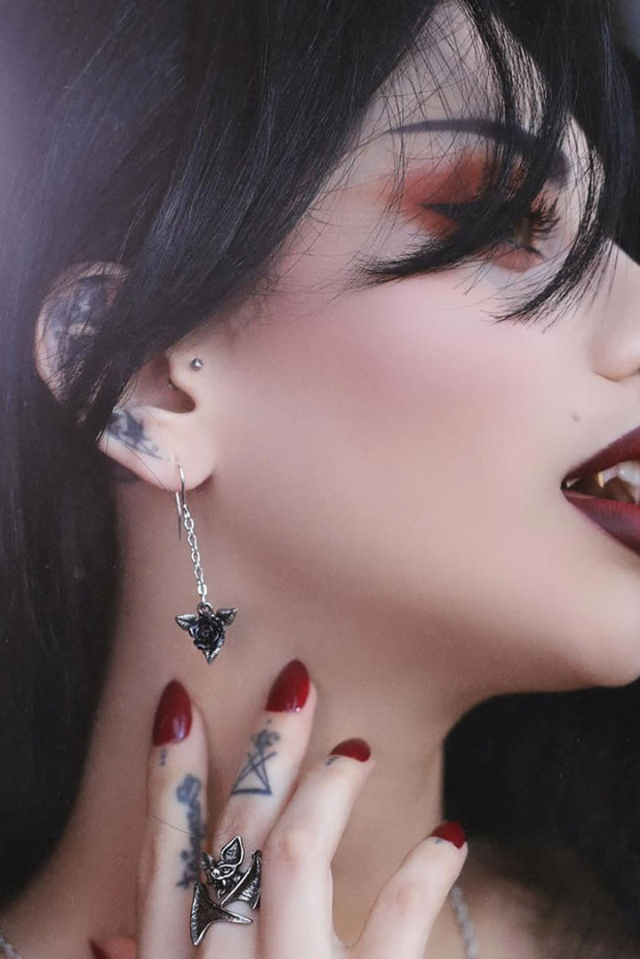 black rose and silver earrings