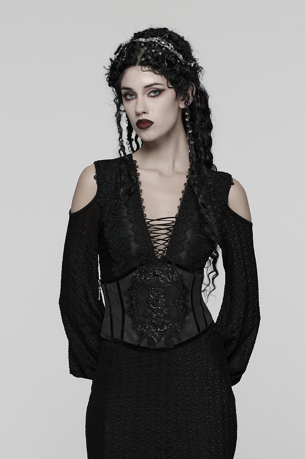 trad goth black alce underbust corset waist cincher 