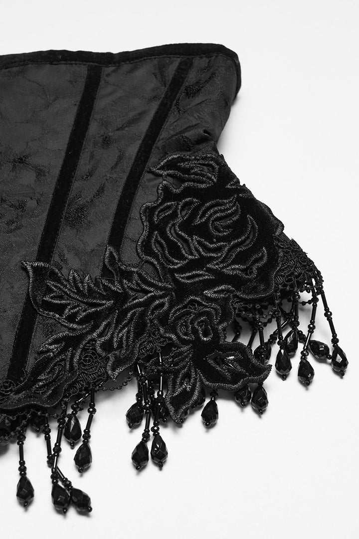 plus size womens romantic goth floral applique embroidered underbust corset  by punk rave