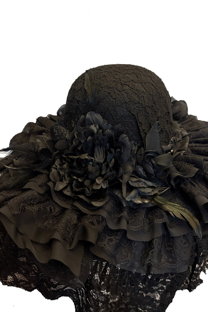 romantic goth floral funeral hat