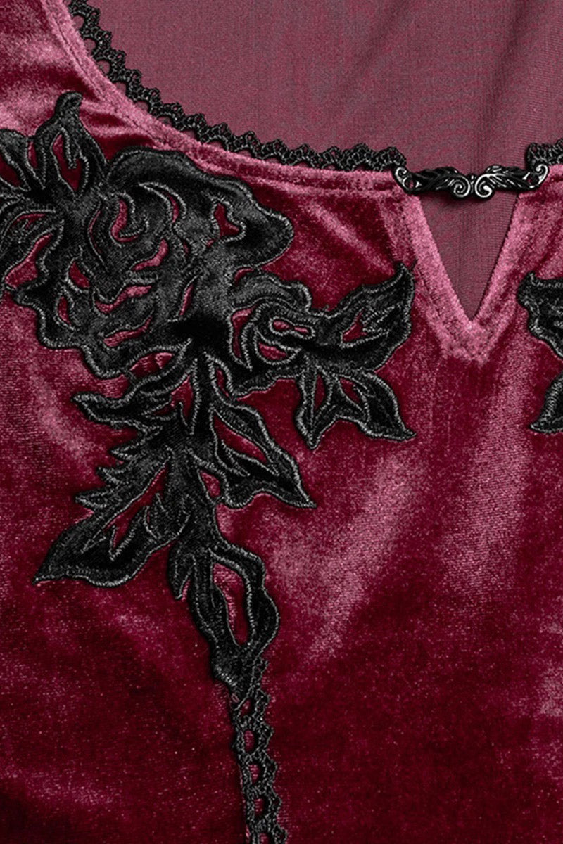 corset vampire red velvet long maxi dress with flared lace sleeves 