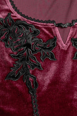 corset vampire red velvet long maxi dress with flared lace sleeves 